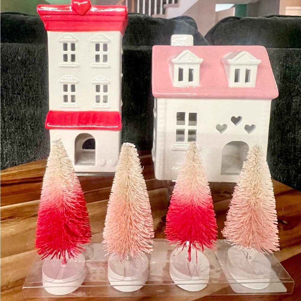 Valentine's Day 2024 Target Spritz Ceramic Pink & Red House, 4 Pk Tree Pack